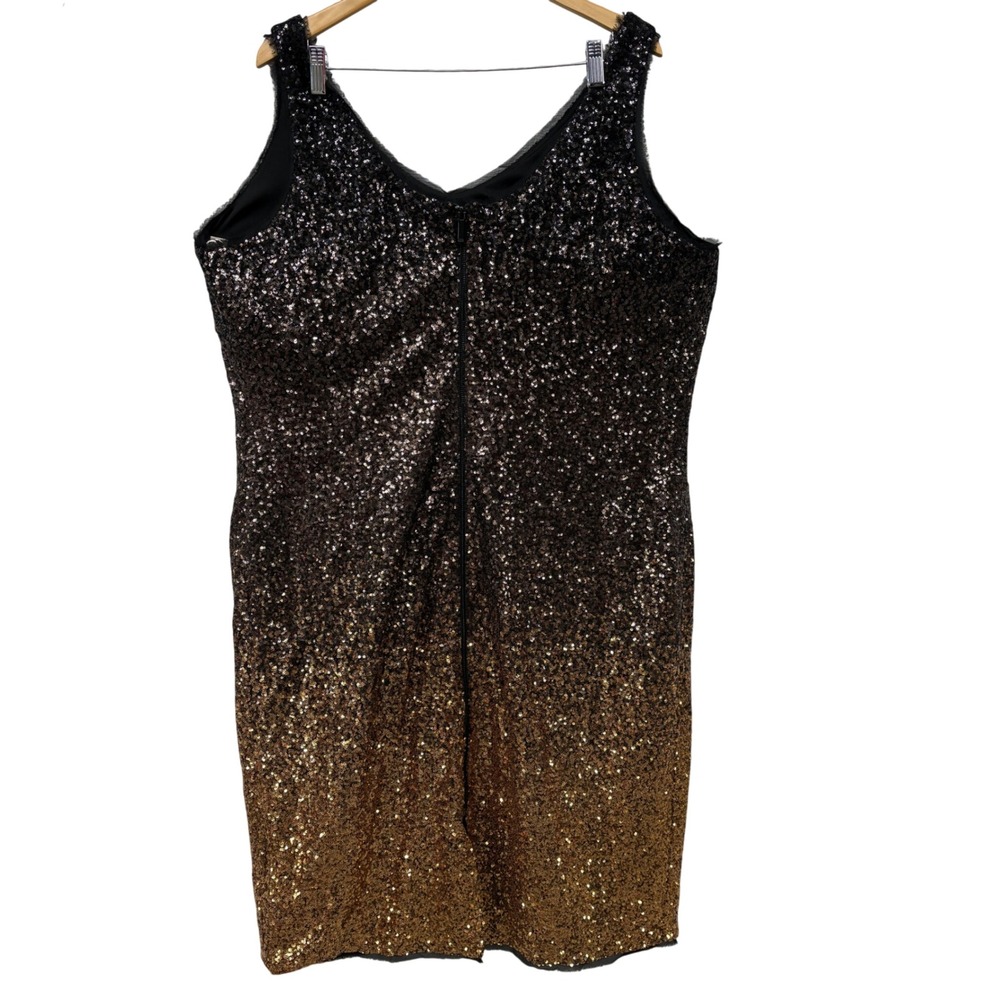 Rachel Rachel‎ Roy Ombre Sequin V-Neck Sheath Dress Black Gold Plus Size 22W - Picture 2 of 12